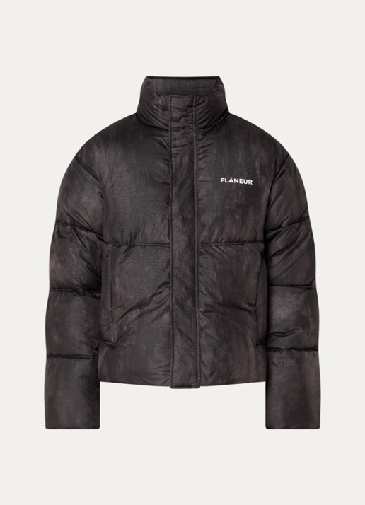 FLÂNEUR Logo puffer jack met opstaande kraag en steekzakken - voorkant zwart