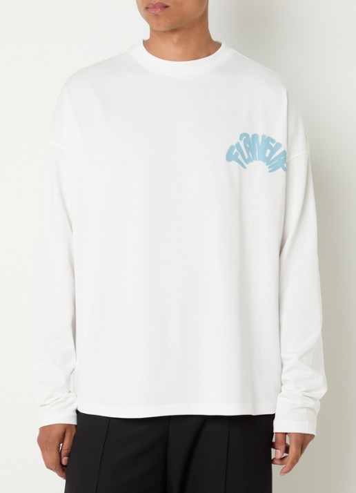 FLÂNEUR Longsleeve met logo- en backprint - achterkant 4 wit