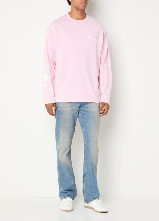 FLÂNEUR Longsleeve met logoprint - voorkant 2 roze