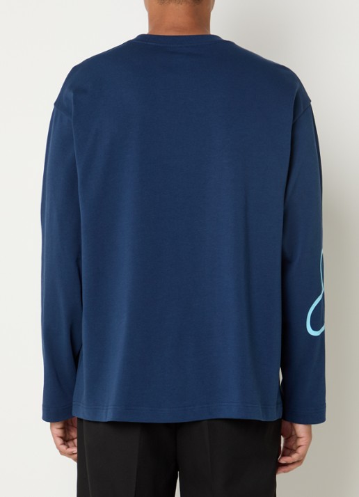 FLÂNEUR Longsleeve met logoprint - achterkant donkerblauw