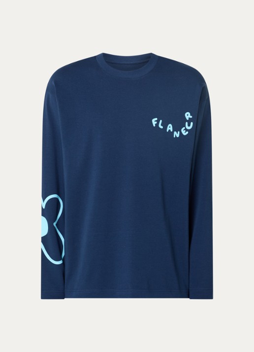 FLÂNEUR Longsleeve met logoprint - voorkant 2 donkerblauw