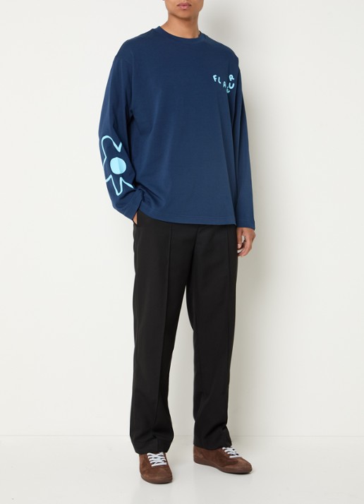 FLÂNEUR Longsleeve met logoprint - voorkant 3 donkerblauw