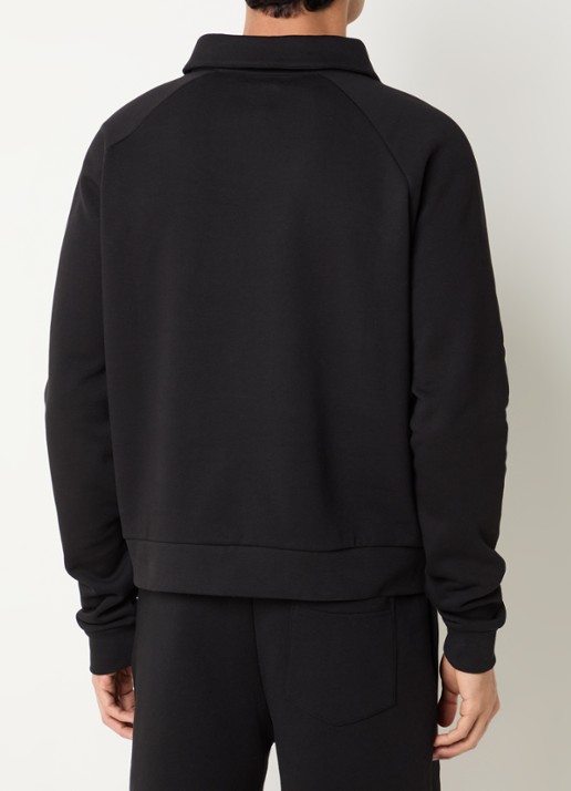 FLÂNEUR Raglan sweater met halve rits en logoborduring - achterkant zwart