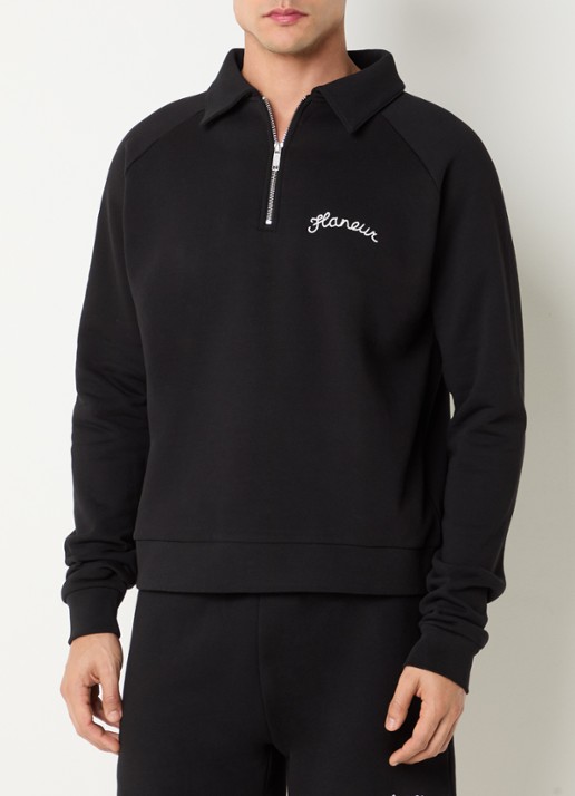 FLÂNEUR Raglan sweater met halve rits en logoborduring