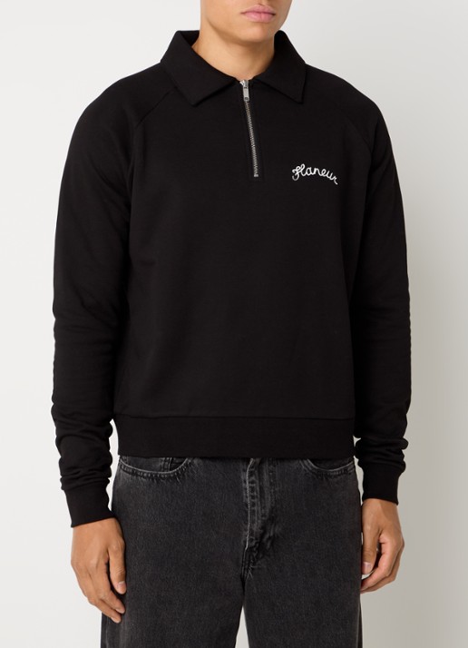 FLÂNEUR Raglan trui met halve rits en logoborduring