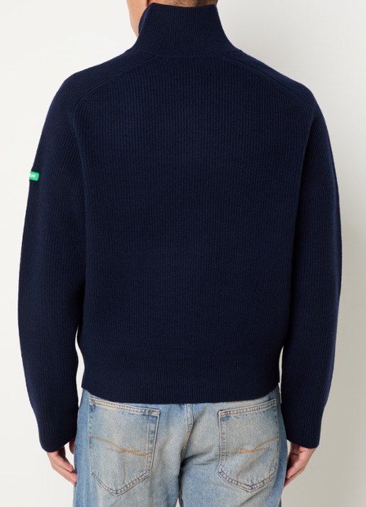 FLÂNEUR Ribgebreid vest van wol met logo - achterkant 2 donkerblauw