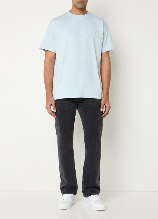 FLÂNEUR Rubber T-shirt met logo - voorkant 2 blauwgrijs