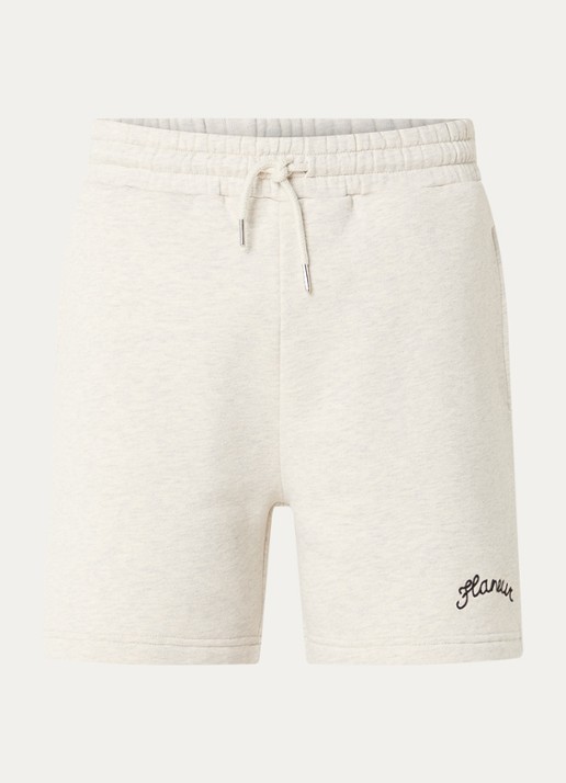 FLÂNEUR Signature straight fit korte joggingbroek met logo - voorkant 2 grijsmele