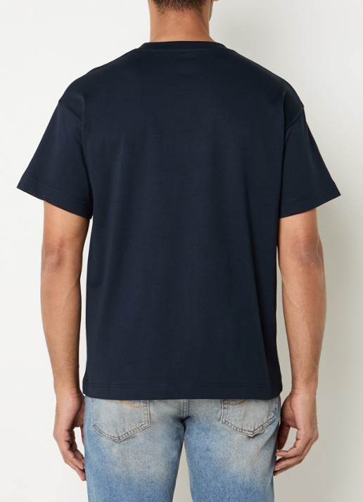 FLÂNEUR Signature T-shirt met logo - achterkant donkerblauw