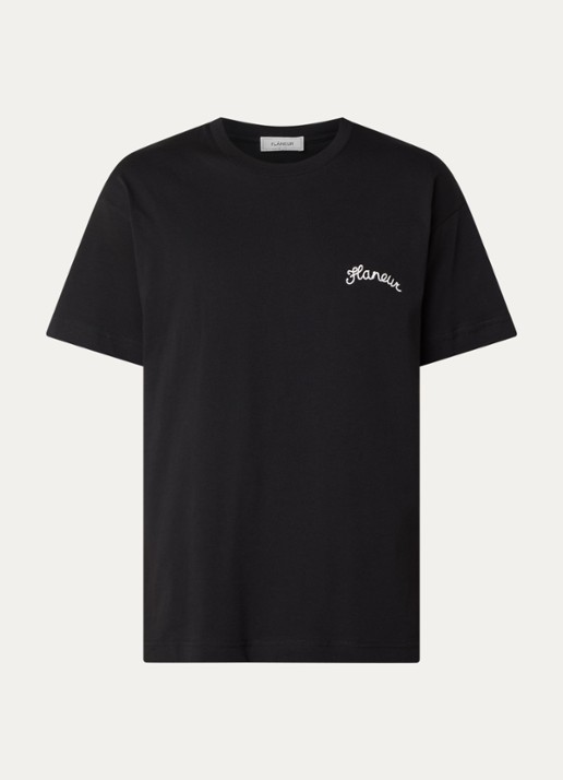 FLÂNEUR Signature T-shirt met logoborduring - voorkant zwart