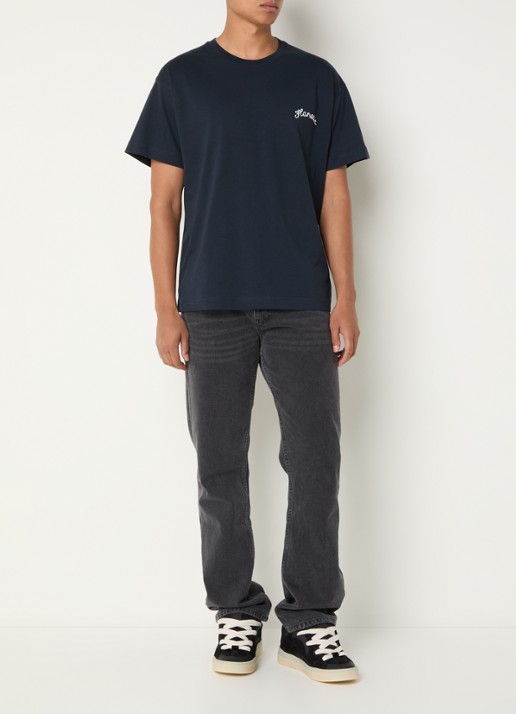 FLÂNEUR Signature T-shirt met logoborduring - voorkant 4 donkerblauw