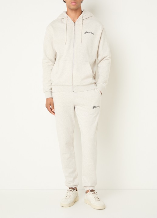 FLÂNEUR Signature tapered fit joggingbroek met logo  - voorkant 5 grijsmele