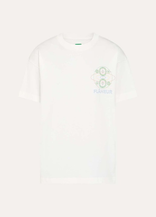 FLÂNEUR Speaker T-shirt met logo- en backprint - voorkant wit