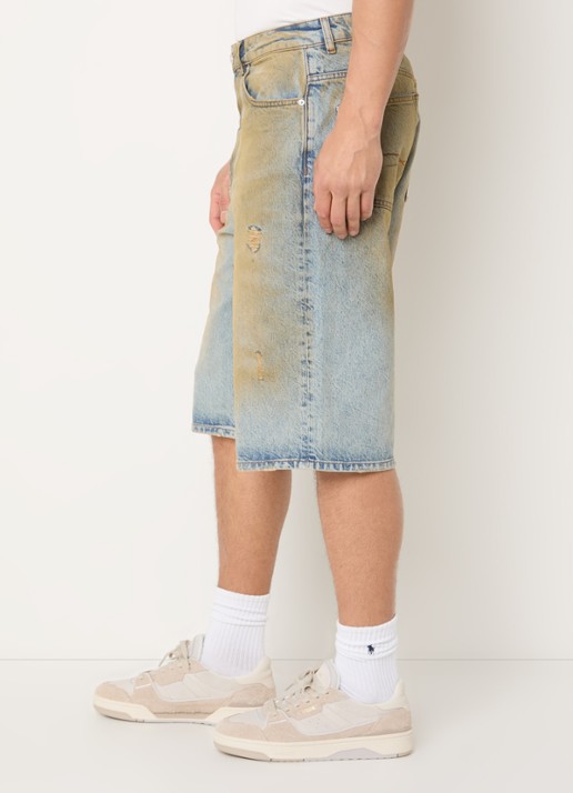 FLÂNEUR Straight fit korte broek van denim met donkere wassing - detail 5 beige