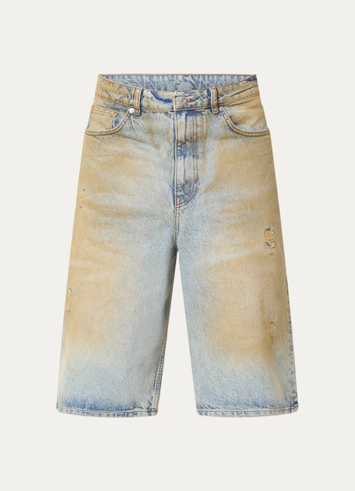 FLÂNEUR Straight fit korte broek van denim met donkere wassing - voorkant 2 beige