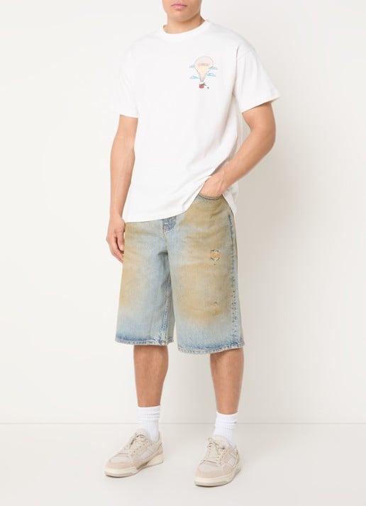 FLÂNEUR Straight fit korte broek van denim met donkere wassing - voorkant 3 beige