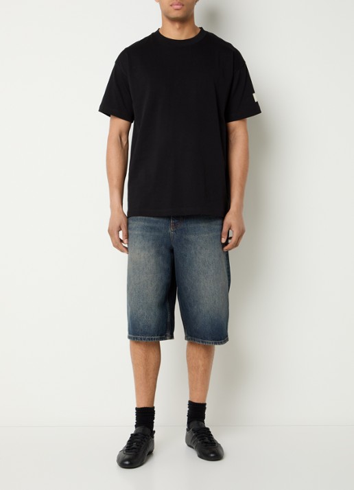 FLÂNEUR Straight fit korte broek van denim met donkere wassing - voorkant 4 indigo