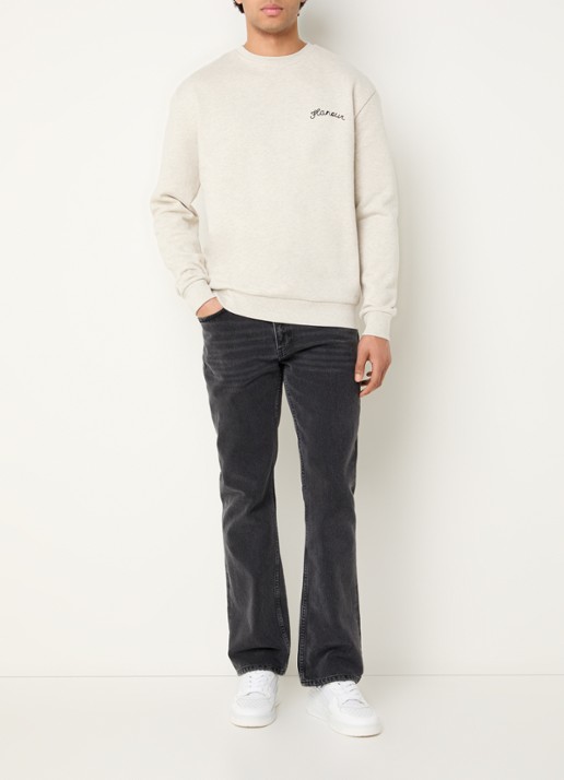 FLÂNEUR Sweater met logoborduring - voorkant 3 lichtgrijs