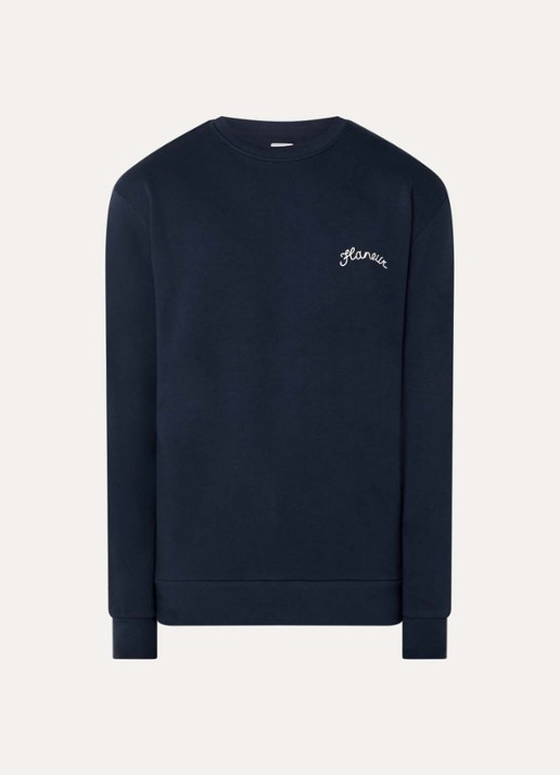 FLÂNEUR Sweater met logoborduring - voorkant donkerblauw