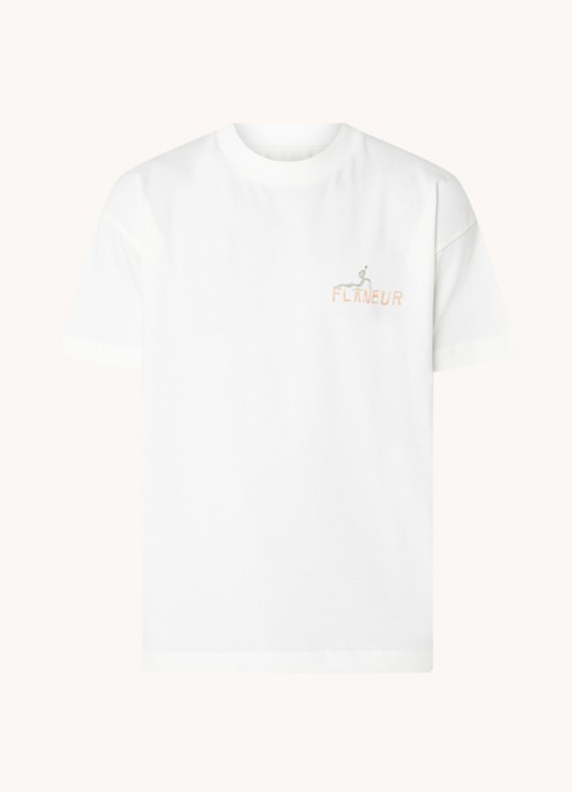 FLÂNEUR T-shirt met logo- en backprint - voorkant 3 wit