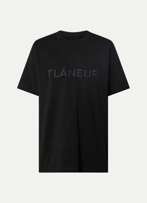 FLÂNEUR T-shirt met logoborduring - voorkant zwart