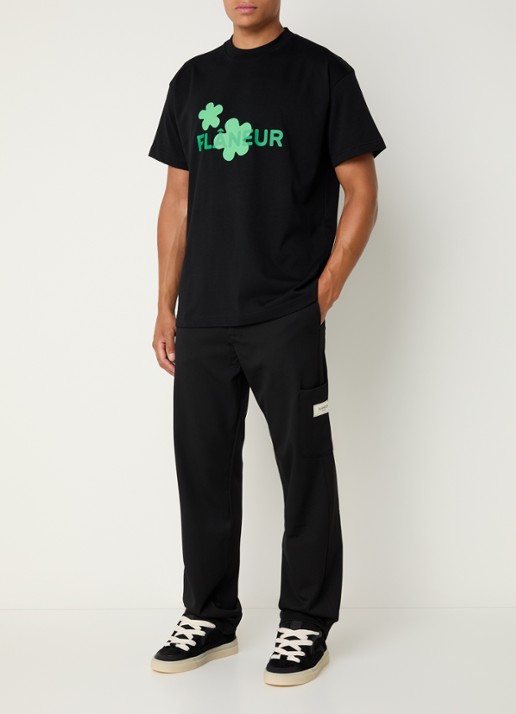 FLÂNEUR T-shirt met logoprint - voorkant 3 zwart