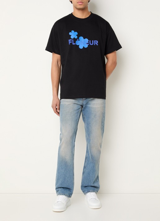 FLÂNEUR T-shirt met logoprint - voorkant 2 blauw