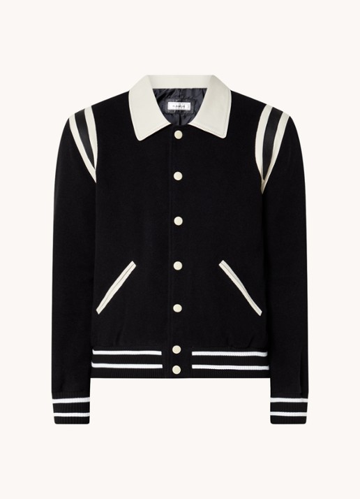FLÂNEUR Teddy baseball jack in wolblend met ritszakken - voorkant zwart