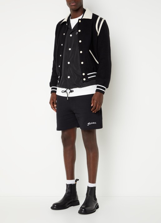 FLÂNEUR Teddy baseball jack in wolblend met ritszakken - voorkant 2 zwart