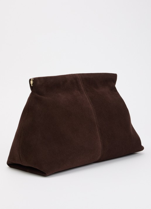 Flattered Clay clutch van kalfssuède - achterkant 5 donkerbruin