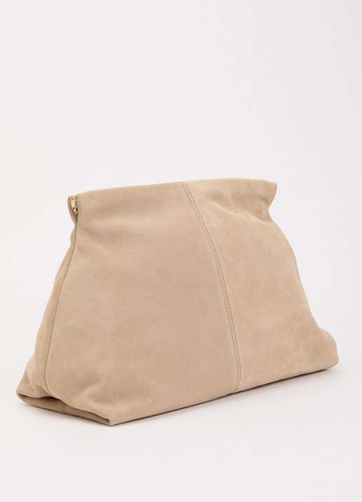 Flattered Clay clutch van kalfssuède - achterkant 5 zand