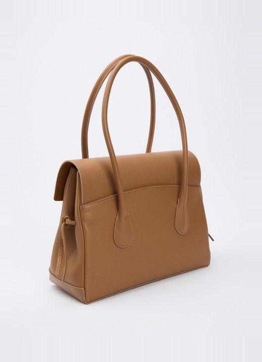Flattered Lydia schoudertas van leer met structuur - achterkant 5 cognac