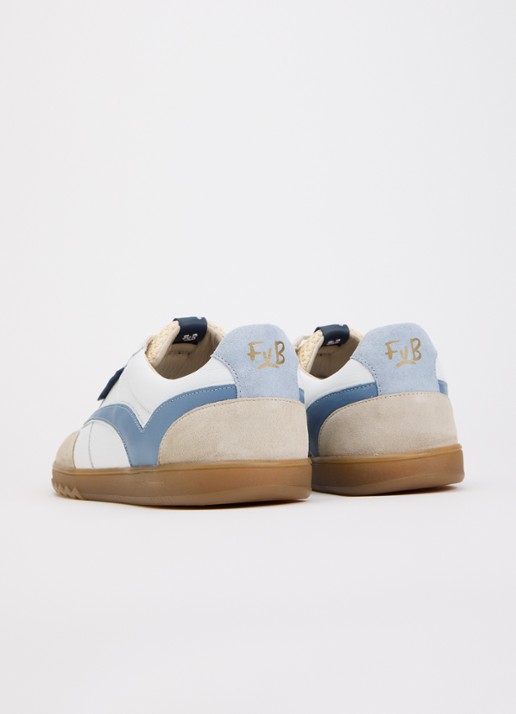 Floris van Bommel De Zaler 01.18 sneaker van leer met suède details - achterkant staalblauw