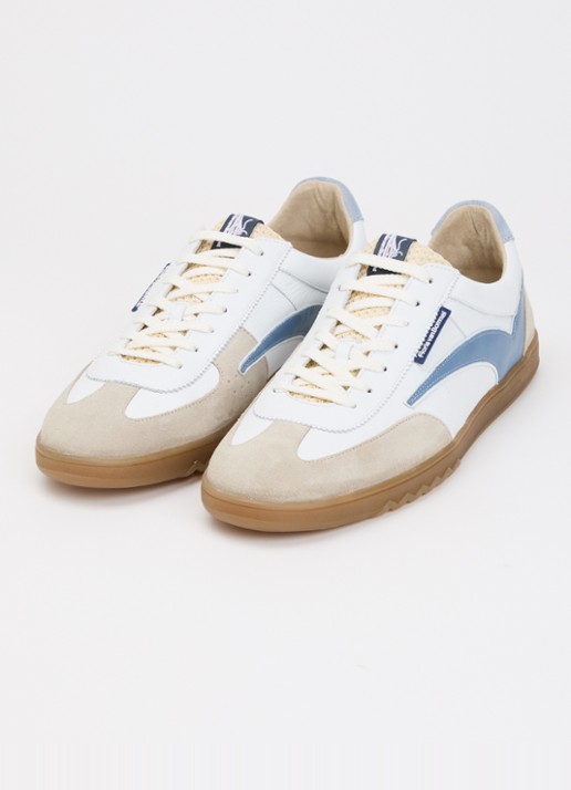 Floris van Bommel De Zaler 01.18 sneaker van leer met suède details - detail 2 staalblauw