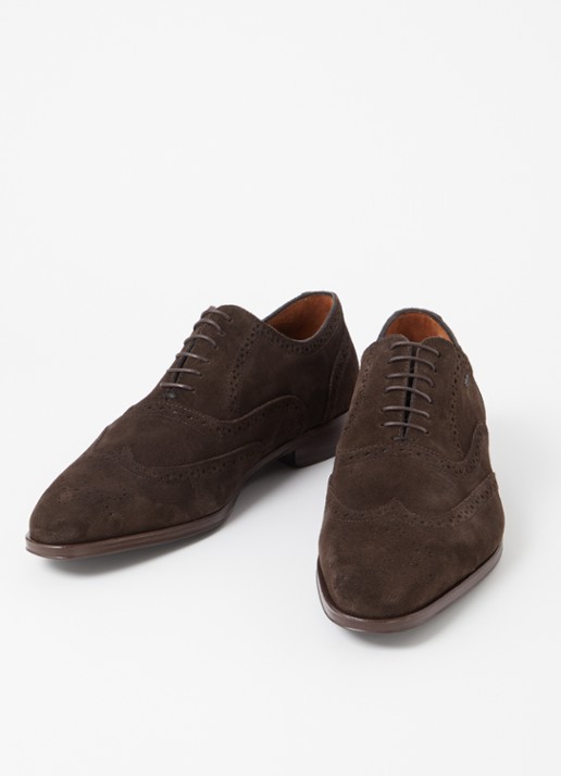 Floris van Bommel Raffa 04.02 brogue van suède - detail donkerbruin