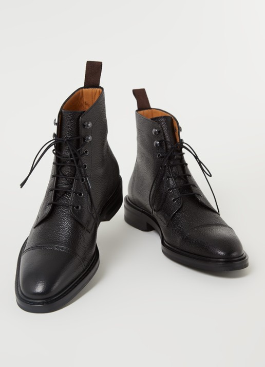 Floris van Bommel Veterboot van leer - detail zwart