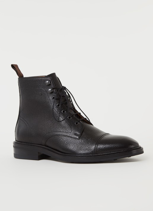 Floris van Bommel Veterboot van leer - voorkant 4 zwart