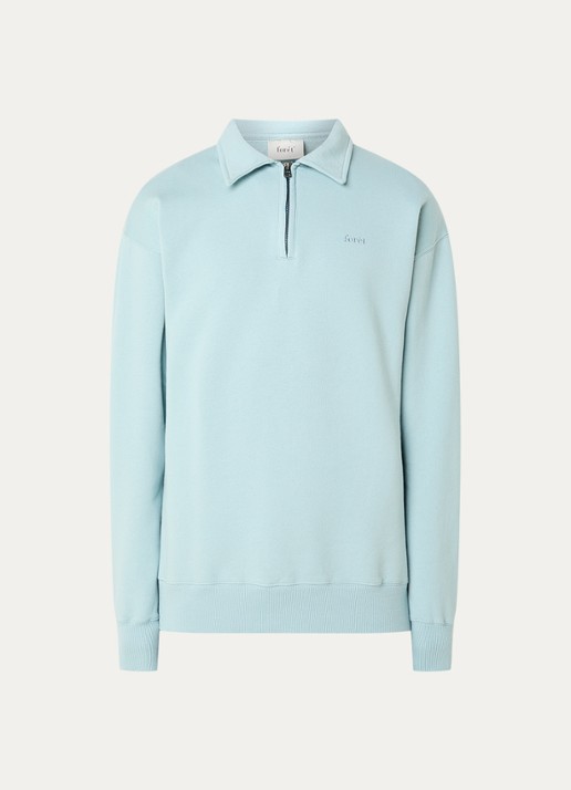 forét Hook sweater met halve rits en logoborduring - voorkant 2 lichtblauw