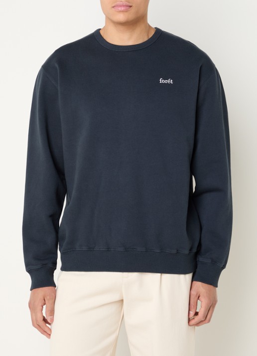 forét Noon sweater met logoborduring - detail 3 donkerblauw