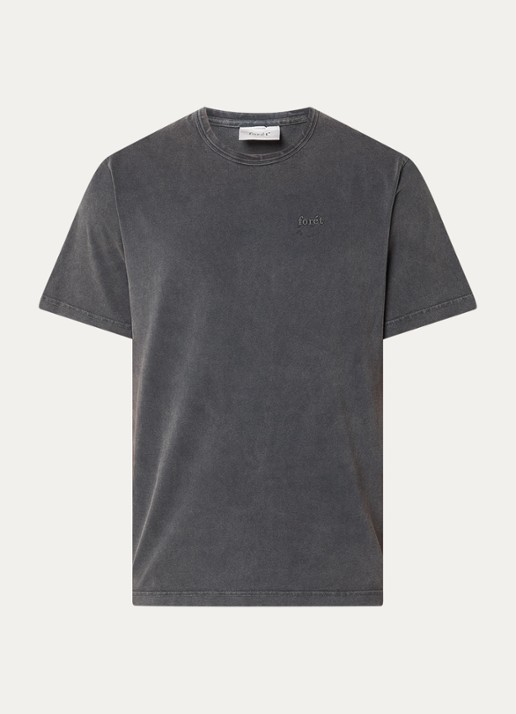 forét Oak T-shirt met logoborduring - voorkant 2 donkergrijs