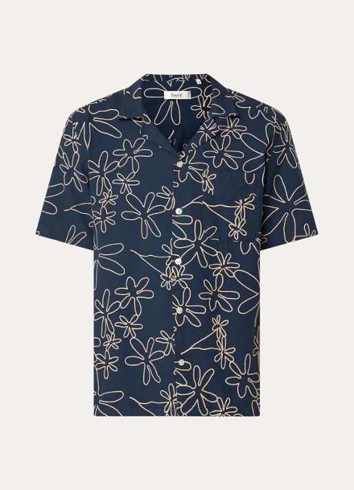 forét Peer comfort fit overhemd met borduring - voorkant 2 donkerblauw