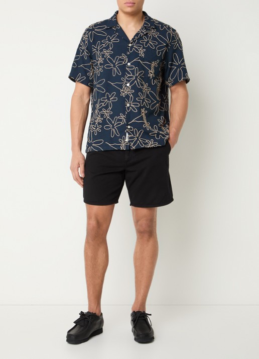 forét Peer comfort fit overhemd met borduring - voorkant 3 donkerblauw