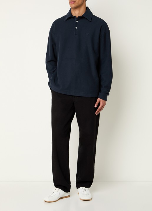 forét Regular fit polo met structuur - voorkant 2 donkerblauw