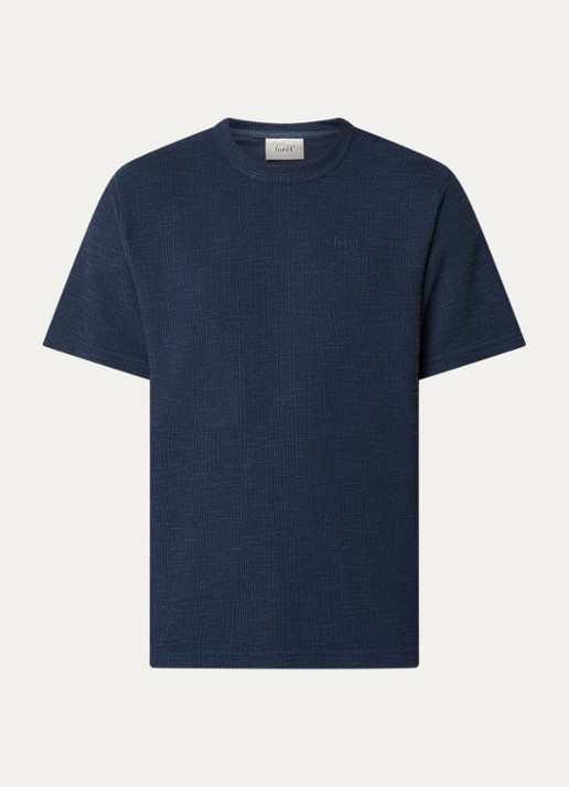 forét Willow T-shirt met structuur en logoborduring - voorkant 3 donkerblauw