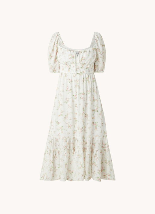 Forever New Josephine midi jurk in linnenblend met bloemenprint - voorkant 2 wit