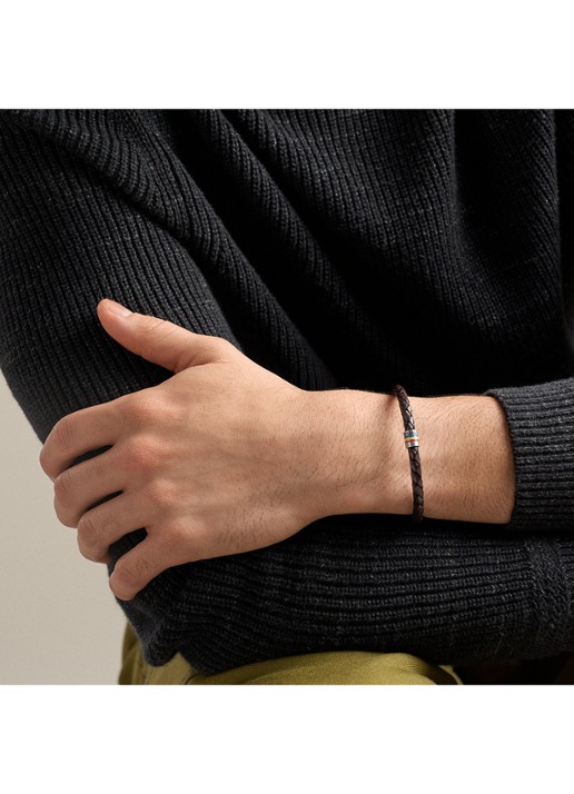 Fossil Everett armband van geweven leer JF05022040 - detail 3 bruin