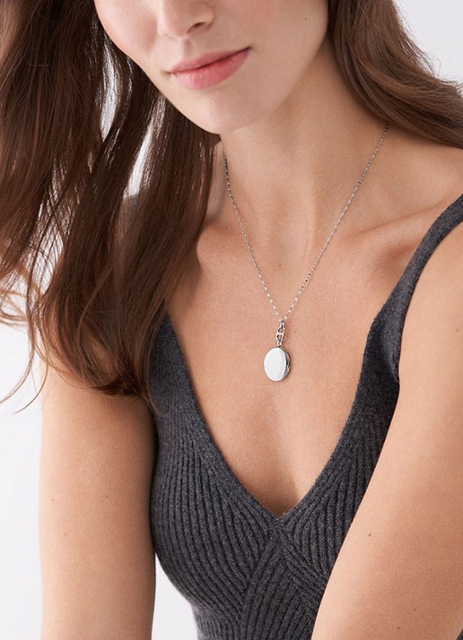Fossil Ketting met kristal JF04427040 - voorkant 2 zilver