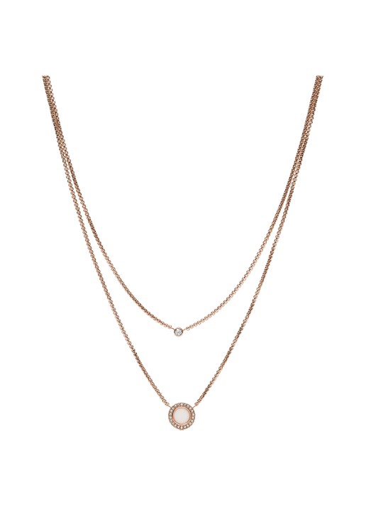Fossil Ketting met natuursteen JF03057791 - voorkant roségoud