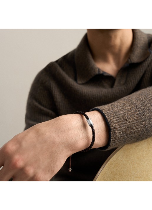 Fossil Machine armband van geweven leer JF05009998 - detail 4 bruin