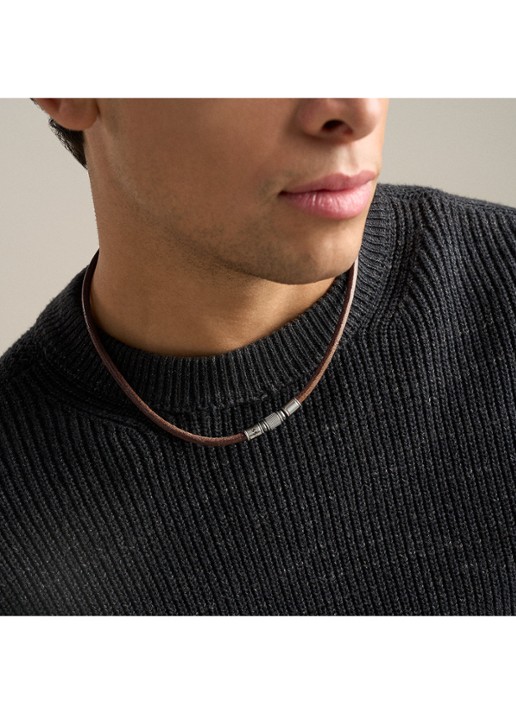 Fossil Machine ketting van leer JF05007998 - detail 5 bruin